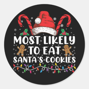 Sticker Rond Plus susceptible de manger les cookies de Santa No
