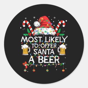 Sticker Rond Plus susceptible d'offrir une bière au Père Noël A