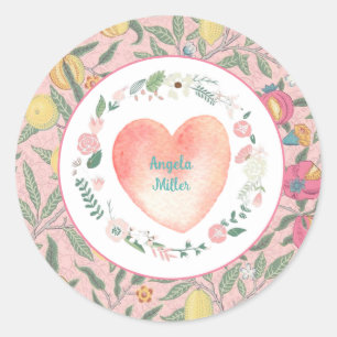 Sticker Rond Plutôt rose Coeur Floral Grandmillenial