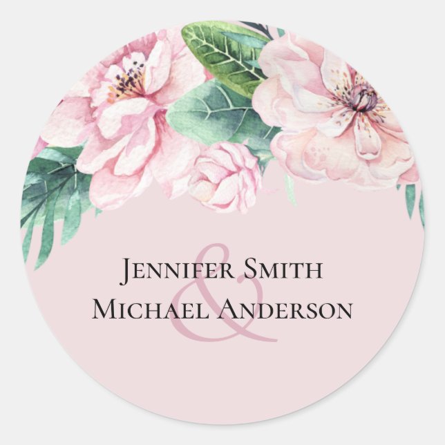 Sticker Rond Plutôt rose Floral Vert Feuille Budget Mariage (Devant)