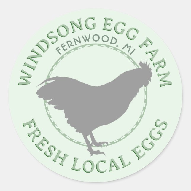 Sticker Rond Plymouth Rock Hen Oeufs locaux frais Carton Étique (Devant)