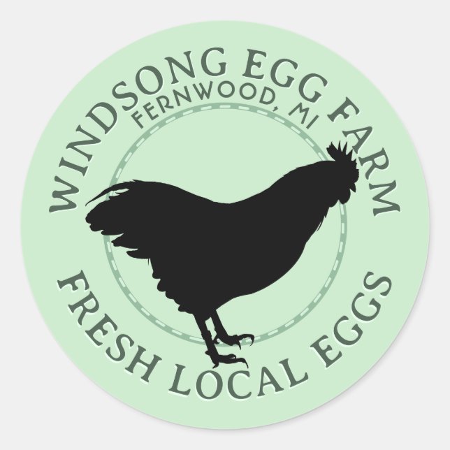 Sticker Rond Plymouth Rock Hen Oeufs locaux frais Carton Étique (Devant)