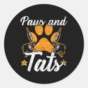 Sticker Rond Poches Et Tats Encaissant Tatoueur Tatouant Chien 