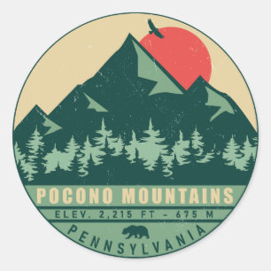 Sticker Rond Pocono Mountains PA Souvenir Vintage Cadeau