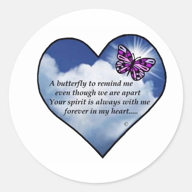 Sticker Rond Poème de coeur papillon (Devant)