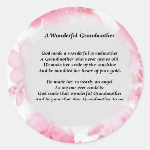 Sticker Rond Poème Grand-Mère - Rose Floral