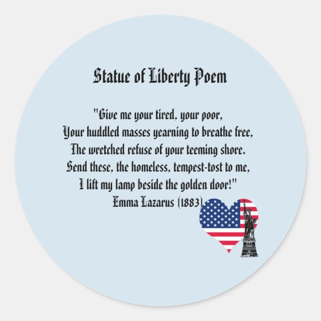 Sticker Rond Poème Statue de la Liberté (Devant)