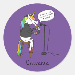 Sticker Rond Poésie Unicorne Poète drôle