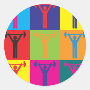 Sticker Rond Poids Lifting Pop Art