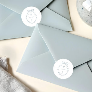 Sticker Rond Poignée Bleue Chic Bow & Poignon Monogram Crest