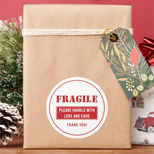 Sticker Rond Poignée fragile avec soin Mailing et emballage (vacances)
