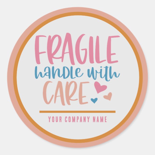 Sticker Rond Poignée Fragile Avec Soin Personnalisé (Devant)