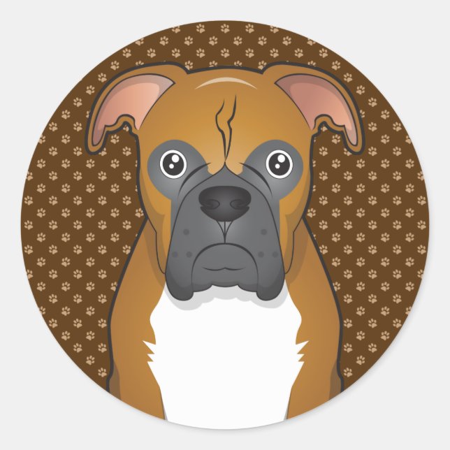 Sticker Rond Poignées de dessin de chien de boxe (Devant)