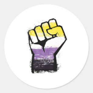 Sticker Rond Poing de protestation de fierté non binaire