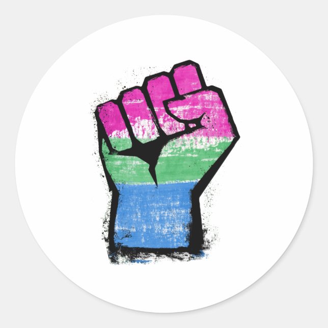 Sticker Rond Poing de protestation polysexuelle (Devant)