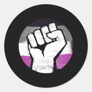 Sticker Rond Poing levé de fierté asexuelle, impression circula