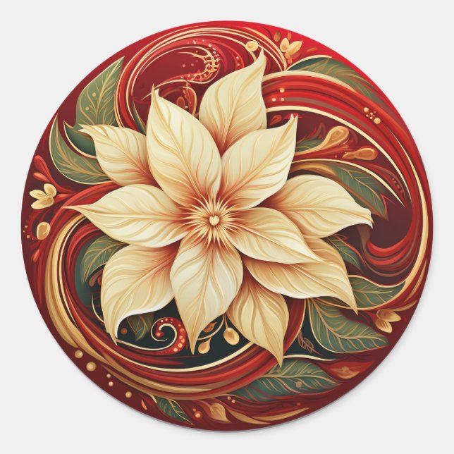 Sticker Rond Poinsettia Crème Élégant (Devant)