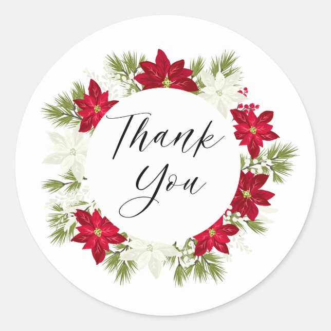 Sticker Rond Poinsettia Fleur et Merci rond de pin (Devant)