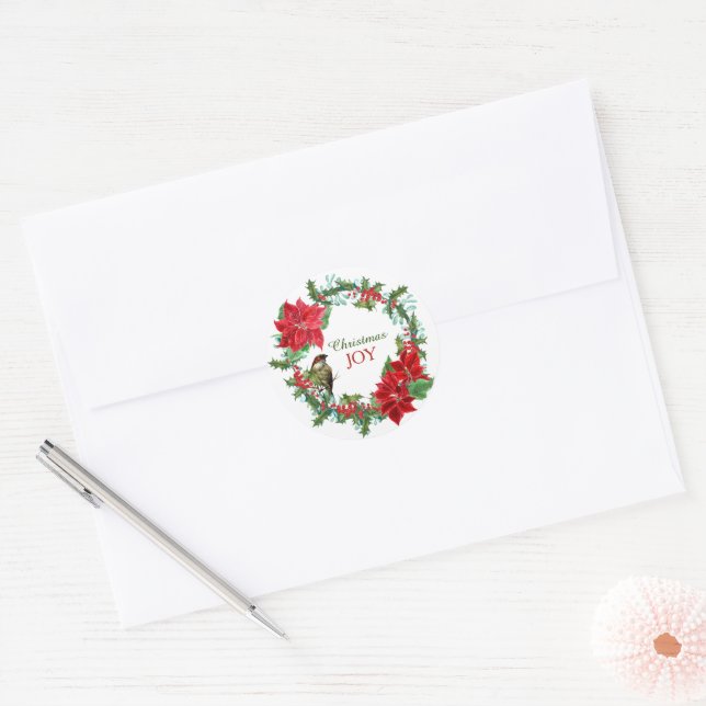 Sticker Rond Poinsettia Holly Berry (Enveloppe)