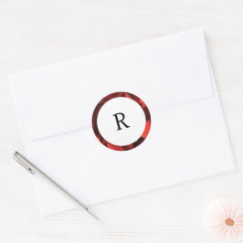 Sticker Rond Poinsettia Pétales Cadre Monogramme Enveloppe Scea