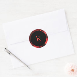 Sticker Rond Poinsettia Pétales Cadre Monogramme Enveloppe Scea