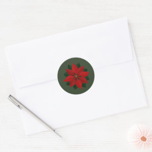 Sticker Rond Poinsettia simple sur vert