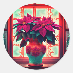 Sticker Rond Poinsettias Fantastiques