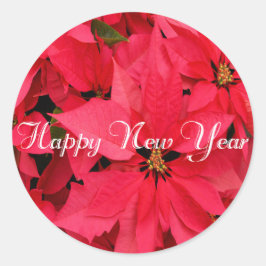 Sticker Rond Poinsettias Rouge Fleurs Floral Bonne année