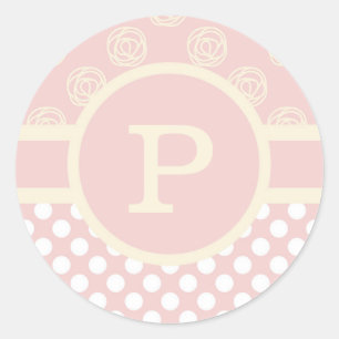 Sticker Rond Point Polka monogramme et Rose unique