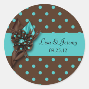 Sticker Rond Point Polka turquoise Bleu et Brown Enregistrer La