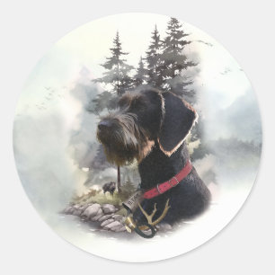 Sticker Rond Pointeur À poils durs allemand, GWP