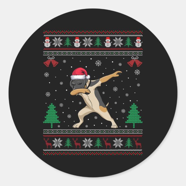 Sticker Rond Pointeur brun allemand Dabbing Chien Santa Hat C (Devant)