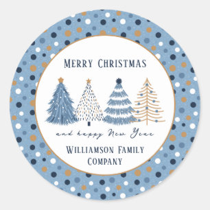 Sticker Rond Points Arbres Bleus Texte Moderne Noël