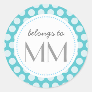 Sticker Rond Points Bleus Monogrammes - do-it-yourself Étiquett
