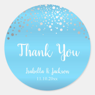 Sticker Rond Points Confetti Bleu Bébé et Argent
