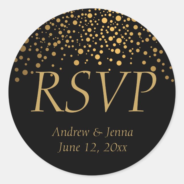Sticker Rond Points Confetti Foil Noir et Or (Devant)