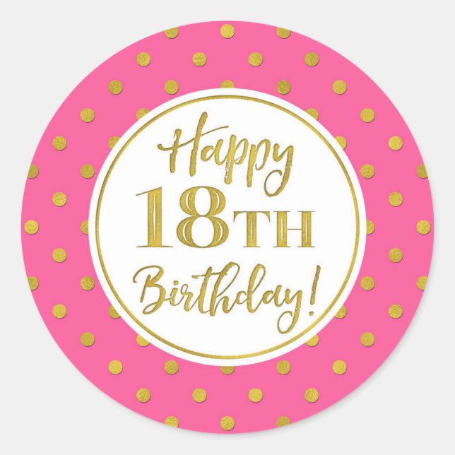 Sticker Rond Points d'or rose blanc 18e anniversaire (Devant)