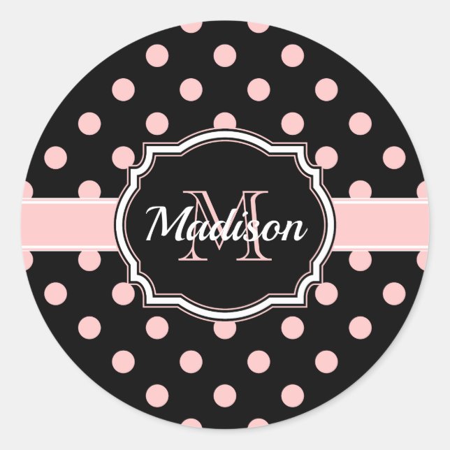 Sticker Rond Points noirs et roses (Devant)