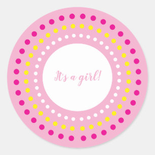 Sticker Rond Points roses "C'est une fille !" Révélation du sex