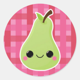 Sticker Rond Poire sur treillis rose