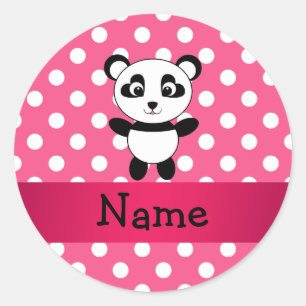 Sticker Rond Pois blancs rose panda personnalisés