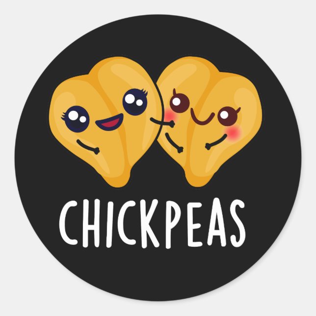 Sticker Rond Pois chiches amusant Nourriture Pun Dark BG (Devant)