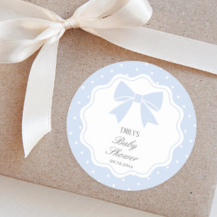 Sticker Rond Pois classique Baby Blue Bow Baby shower garçon