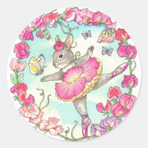 Sticker Rond Pois doux d'autocollants de lapin de ballerine
