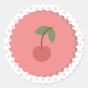 Sticker Rond Pois et petit gâteau Topper/autocollant de cerise