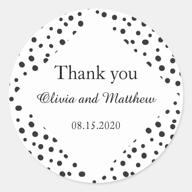 Sticker Rond Pois. Merci mariage noir et blanc (Devant)