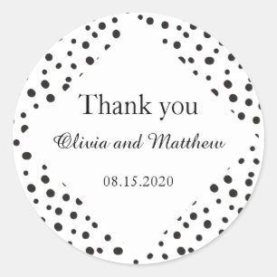 Sticker Rond Pois. Merci mariage noir et blanc