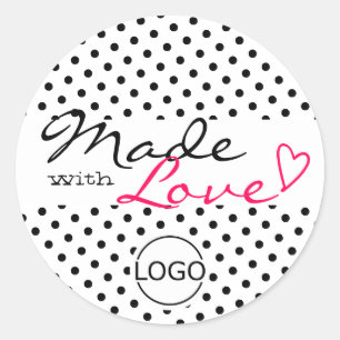 Sticker Rond Pois mignons faits avec coeur d'amour Noir Blanc