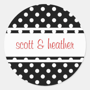 Sticker Rond Pois noir et blanc - rouge