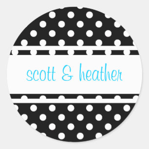 Sticker Rond Pois noirs et blancs - Bleu